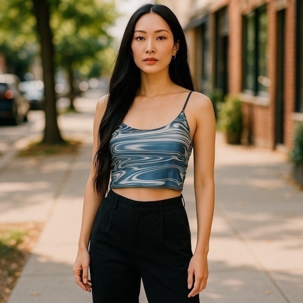 Elodie blue marble mesh tank